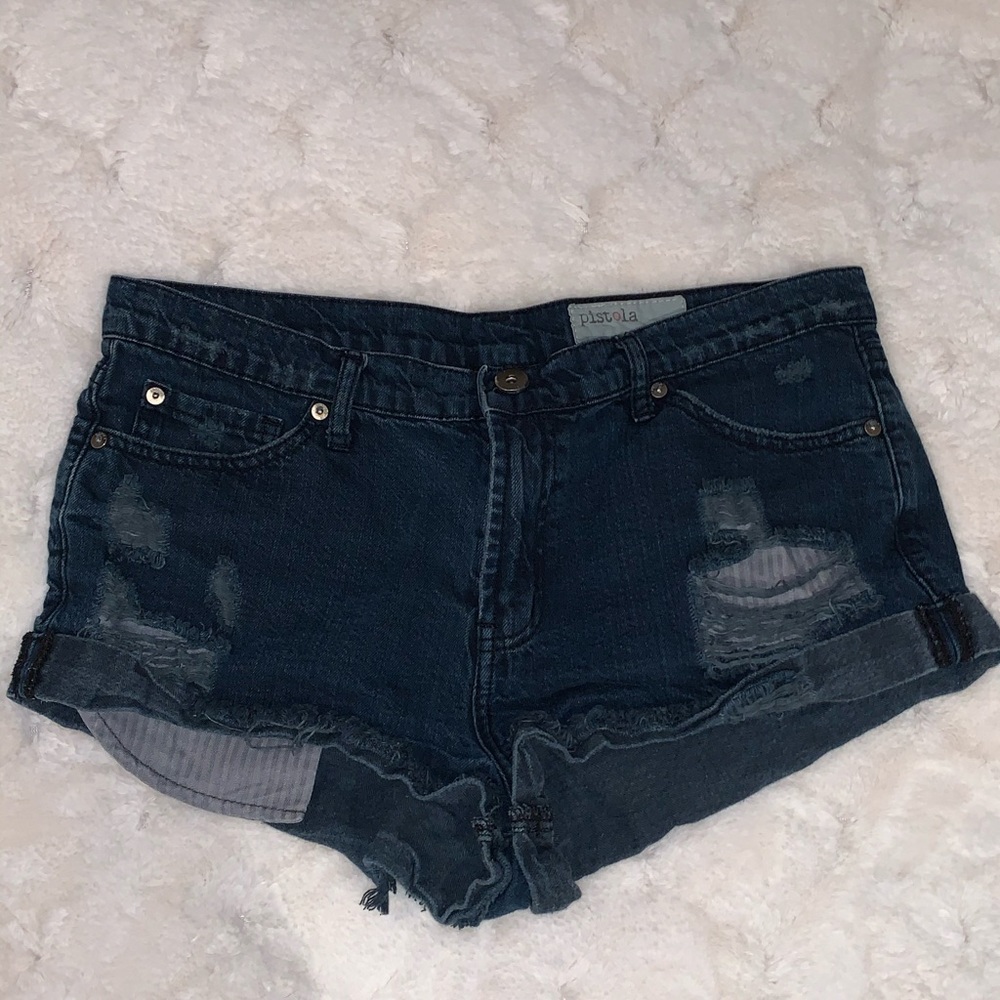 Pistola Dark Blue distressed denim shorts